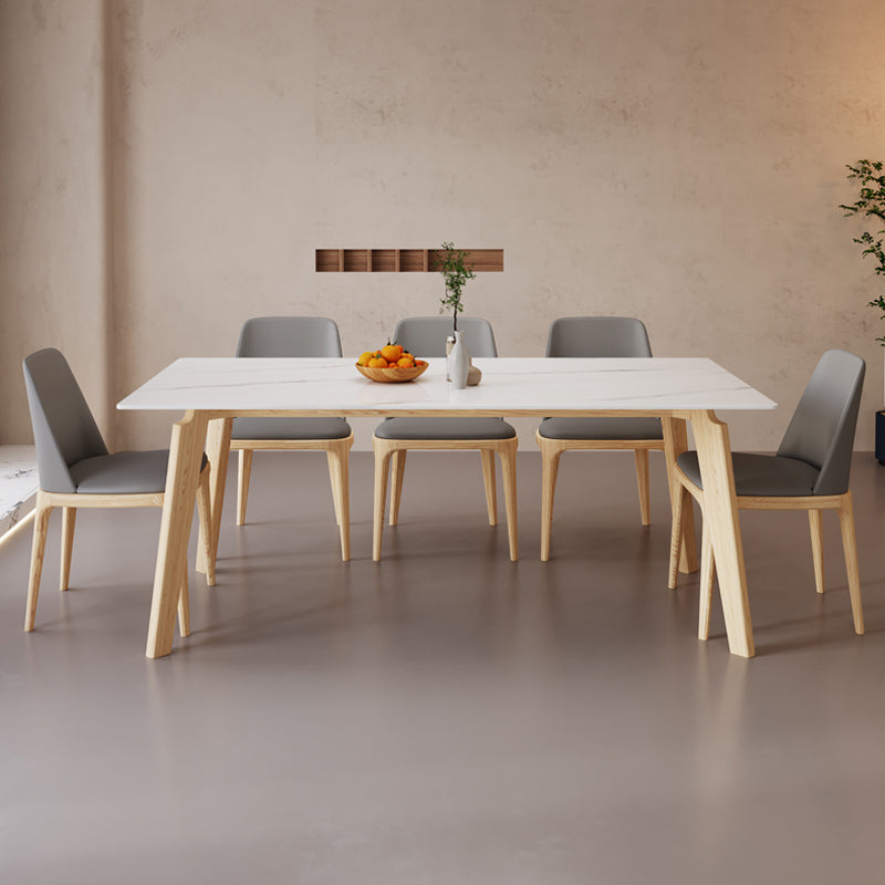 Mesa de comedor Mid-Century con tapa de piedra, mesa de comedor rectangular con patas naturales