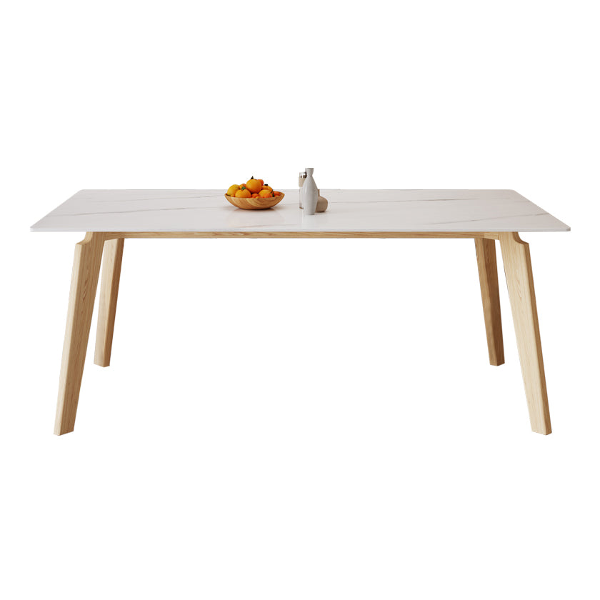 Mesa de comedor Mid-Century con tapa de piedra, mesa de comedor rectangular con patas naturales