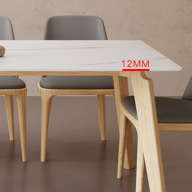 Mesa de comedor Mid-Century con tapa de piedra, mesa de comedor rectangular con patas naturales