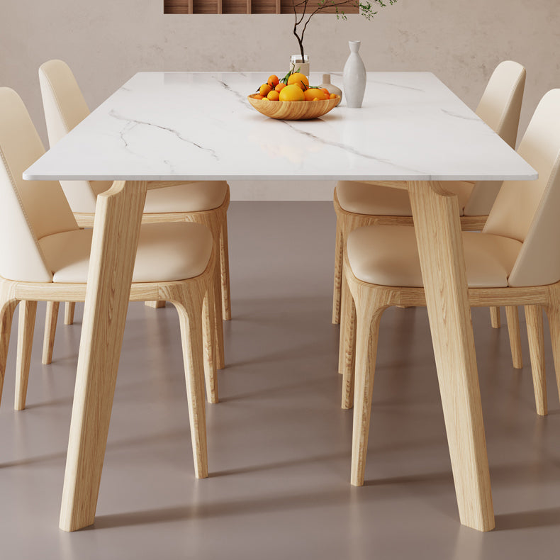 Mesa de comedor Mid-Century con tapa de piedra, mesa de comedor rectangular con patas naturales