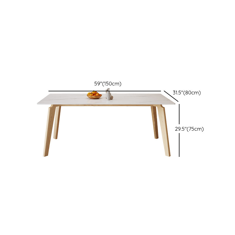 Mesa de comedor Mid-Century con tapa de piedra, mesa de comedor rectangular con patas naturales