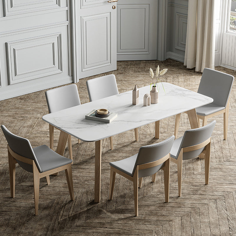 White Stone Top Table for Home Mid-Century Modern Dining Table 70.9"L x 35.4"W x 29.5"H Without Chairs Clearhalo 'Dining Tables & Seating' 'Dining Tables' 'dining_table' 'furn' 'furn_dining_table' 'Furniture' 'Kitchen & Dining Furniture' 6633385