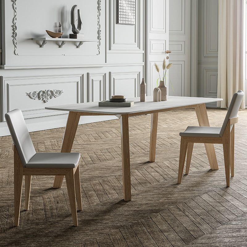 White Stone Top Table for Home Mid-Century Modern Dining Table 55.1"L x 31.5"W x 29.5"H Without Chairs Clearhalo 'Dining Tables & Seating' 'Dining Tables' 'dining_table' 'furn' 'furn_dining_table' 'Furniture' 'Kitchen & Dining Furniture' 6633389