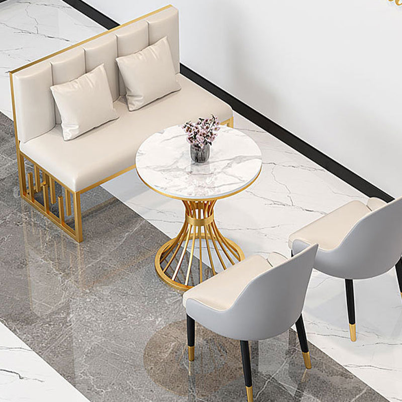 Contemporary Dining Table with Metal Pedestal Base White Top Table for Home 23.6"L x 23.6"W x 29.5"H Without Chairs Clearhalo 'Dining Tables & Seating' 'Dining Tables' 'dining_table' 'furn' 'furn_dining_table' 'Furniture' 'Kitchen & Dining Furniture' 6633420