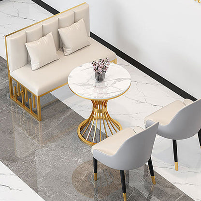 Contemporary Dining Table with Metal Pedestal Base White Top Table for Home 23.6"L x 23.6"W x 29.5"H Without Chairs Clearhalo 'Dining Tables & Seating' 'Dining Tables' 'dining_table' 'furn' 'furn_dining_table' 'Furniture' 'Kitchen & Dining Furniture' 6633420