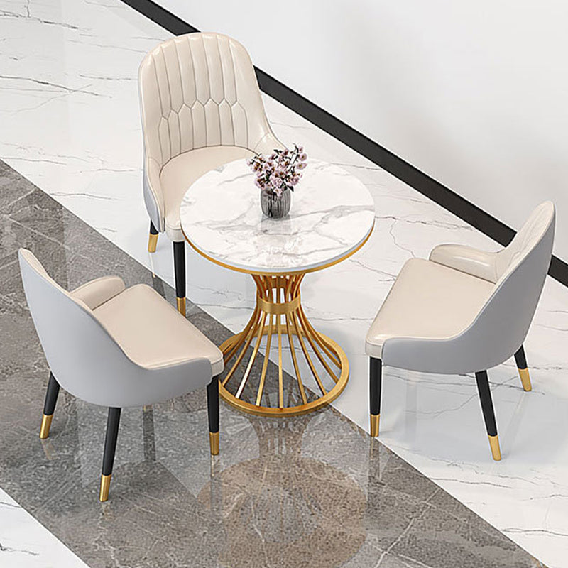 Contemporary Dining Table with Metal Pedestal Base White Top Table for Home 27.6"L x 27.6"W x 29.5"H Without Chairs Clearhalo 'Dining Tables & Seating' 'Dining Tables' 'dining_table' 'furn' 'furn_dining_table' 'Furniture' 'Kitchen & Dining Furniture' 6633421
