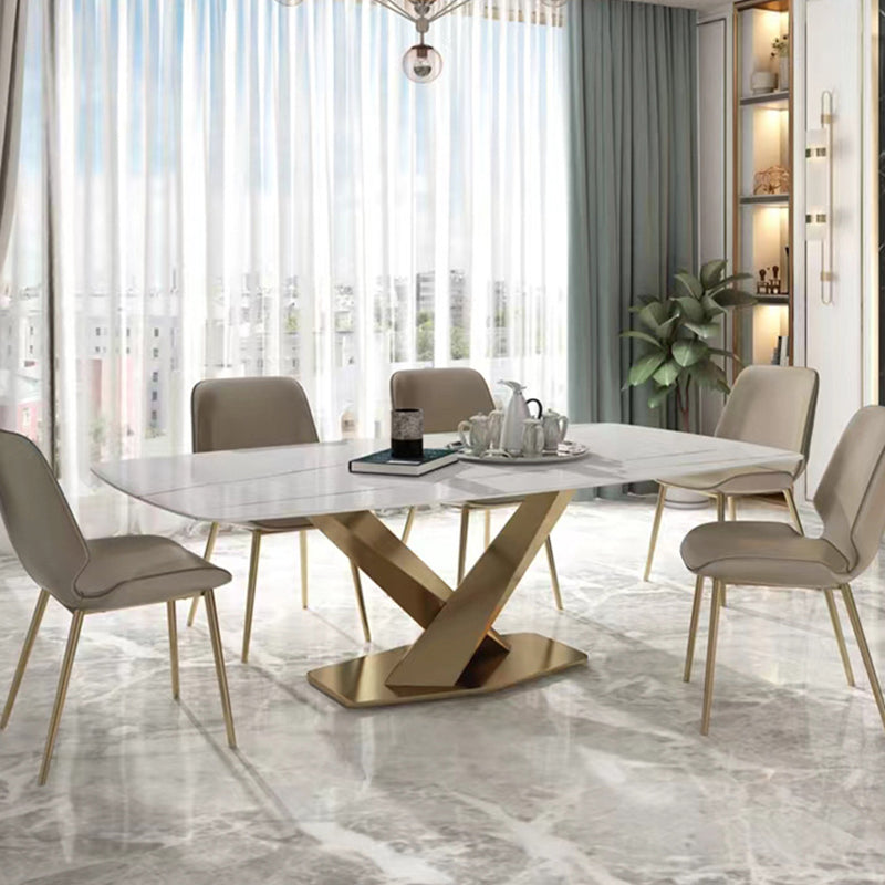 Traditional Luxury Rectangle Dining Table Stone Top Table for Dining Room 63"L x 35.4"W x 29.5"H Without Chairs Clearhalo 'Dining Tables & Seating' 'Dining Tables' 'dining_table' 'furn' 'furn_dining_table' 'Furniture' 'Kitchen & Dining Furniture' 6633430