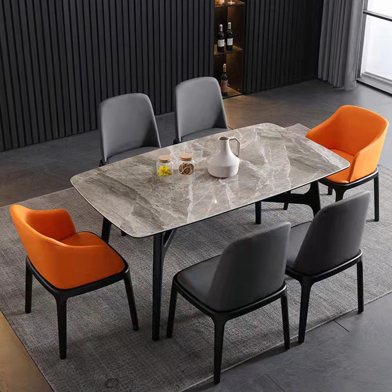 Industrial Rectangle Dining Table Gray Stone Top Table with Black Frame 63"L x 35.4"W x 29.5"H Without Chairs Clearhalo 'Dining Tables & Seating' 'Dining Tables' 'dining_table' 'furn' 'furn_dining_table' 'Furniture' 'Kitchen & Dining Furniture' 6633454