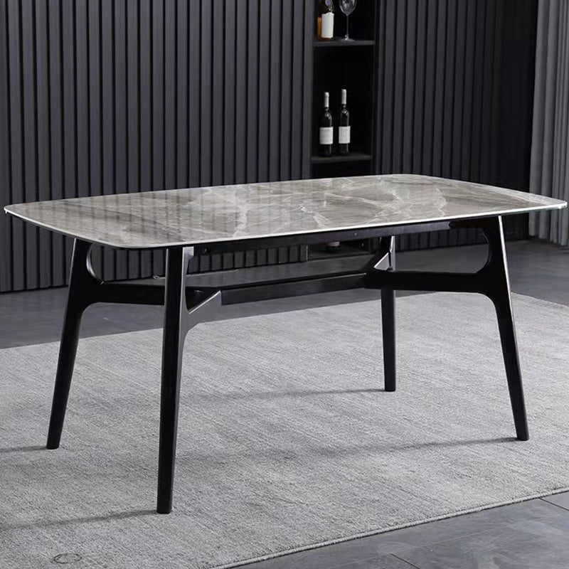 Industrial Rectangle Dining Table Gray Stone Top Table with Black Frame 70.9"L x 35.4"W x 29.5"H Without Chairs Clearhalo 'Dining Tables & Seating' 'Dining Tables' 'dining_table' 'furn' 'furn_dining_table' 'Furniture' 'Kitchen & Dining Furniture' 6633458
