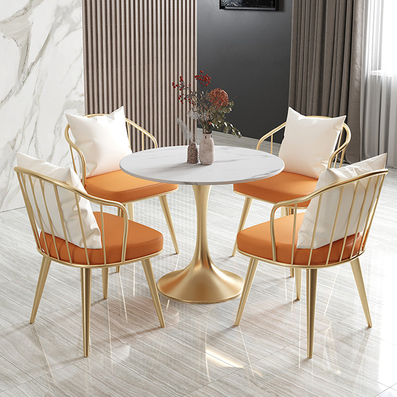 Ronde traditionele luxe eettafel Dinettetafel met wit stenen blad
