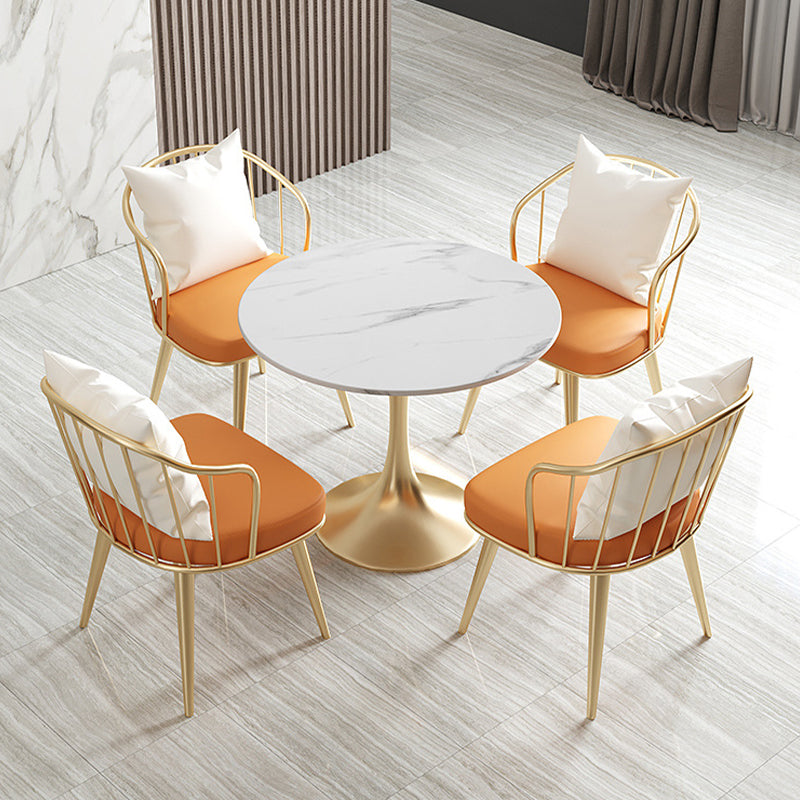 Ronde traditionele luxe eettafel Dinettetafel met wit stenen blad