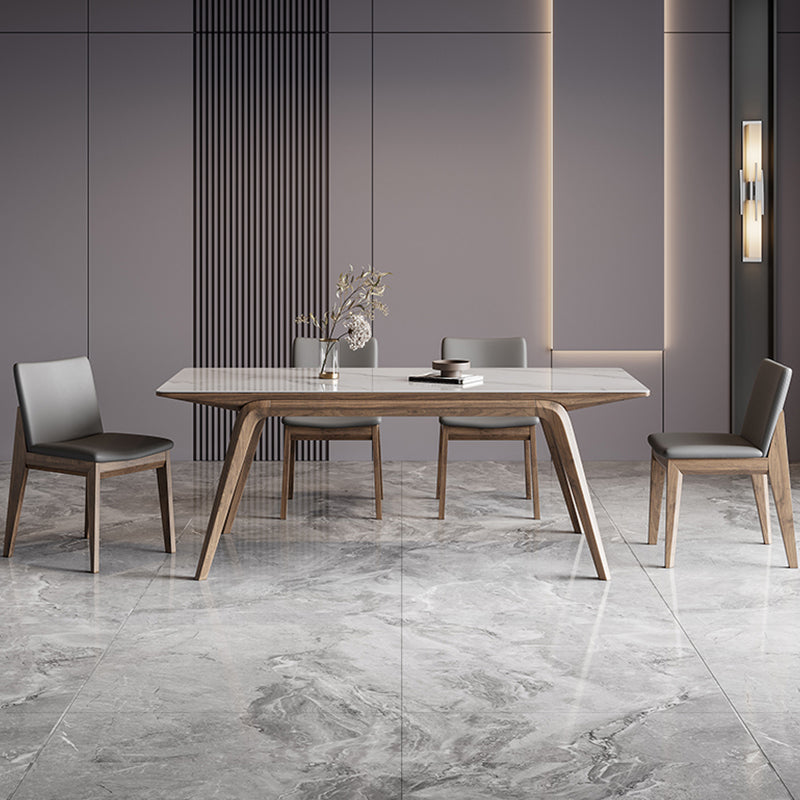 White Mid-Century Dining Table Stone Top Table with Wooden Frame 55.1"L x 31.5"W x 29.5"H Without Chairs Clearhalo 'Dining Tables & Seating' 'Dining Tables' 'dining_table' 'furn' 'furn_dining_table' 'Furniture' 'Kitchen & Dining Furniture' 6633507
