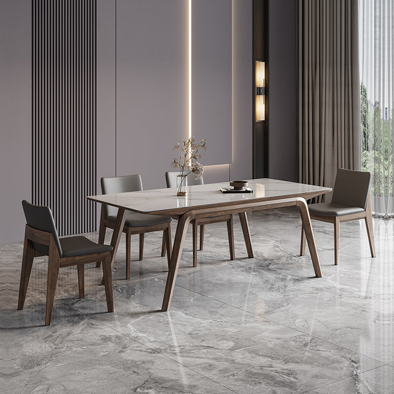 White Mid-Century Dining Table Stone Top Table with Wooden Frame Clearhalo 'Dining Tables & Seating' 'Dining Tables' 'dining_table' 'furn' 'furn_dining_table' 'Furniture' 'Kitchen & Dining Furniture' 6633508