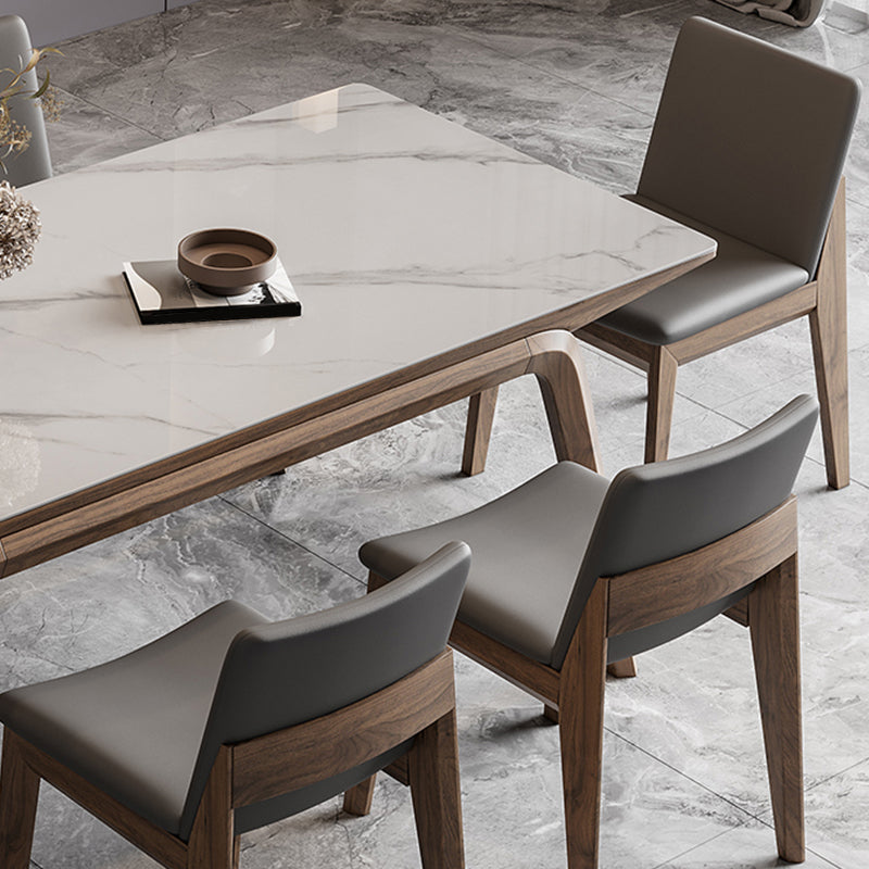 White Mid-Century Dining Table Stone Top Table with Wooden Frame Clearhalo 'Dining Tables & Seating' 'Dining Tables' 'dining_table' 'furn' 'furn_dining_table' 'Furniture' 'Kitchen & Dining Furniture' 6633511