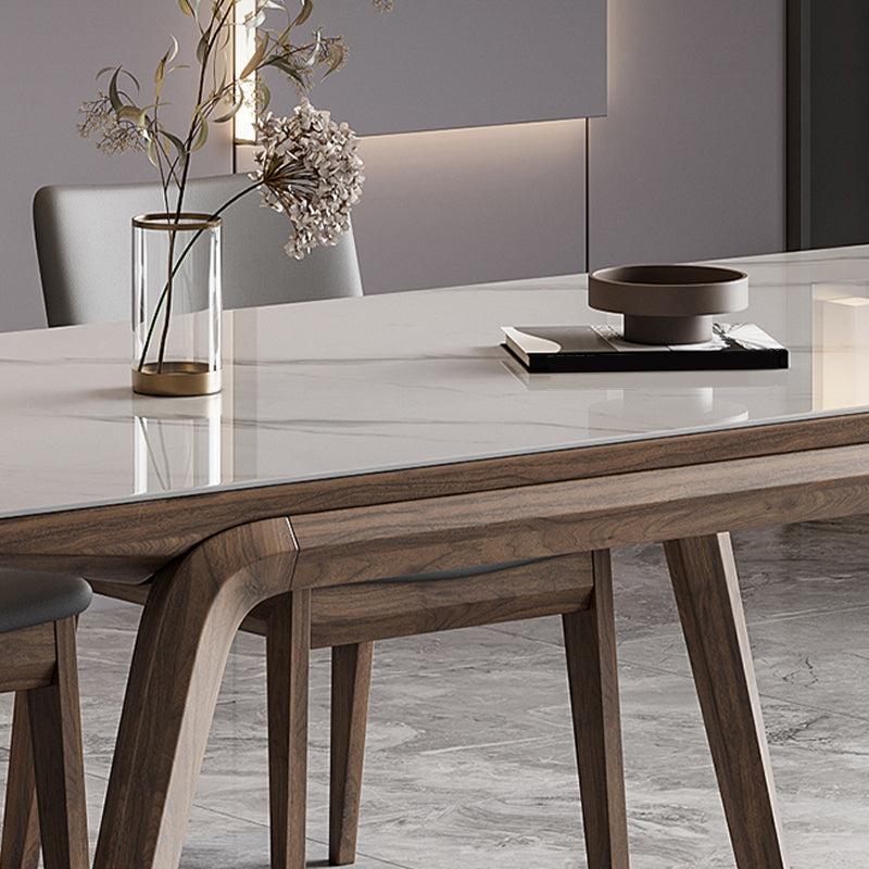 White Mid-Century Dining Table Stone Top Table with Wooden Frame Clearhalo 'Dining Tables & Seating' 'Dining Tables' 'dining_table' 'furn' 'furn_dining_table' 'Furniture' 'Kitchen & Dining Furniture' 6633512