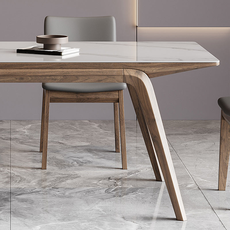 White Mid-Century Dining Table Stone Top Table with Wooden Frame Clearhalo 'Dining Tables & Seating' 'Dining Tables' 'dining_table' 'furn' 'furn_dining_table' 'Furniture' 'Kitchen & Dining Furniture' 6633513