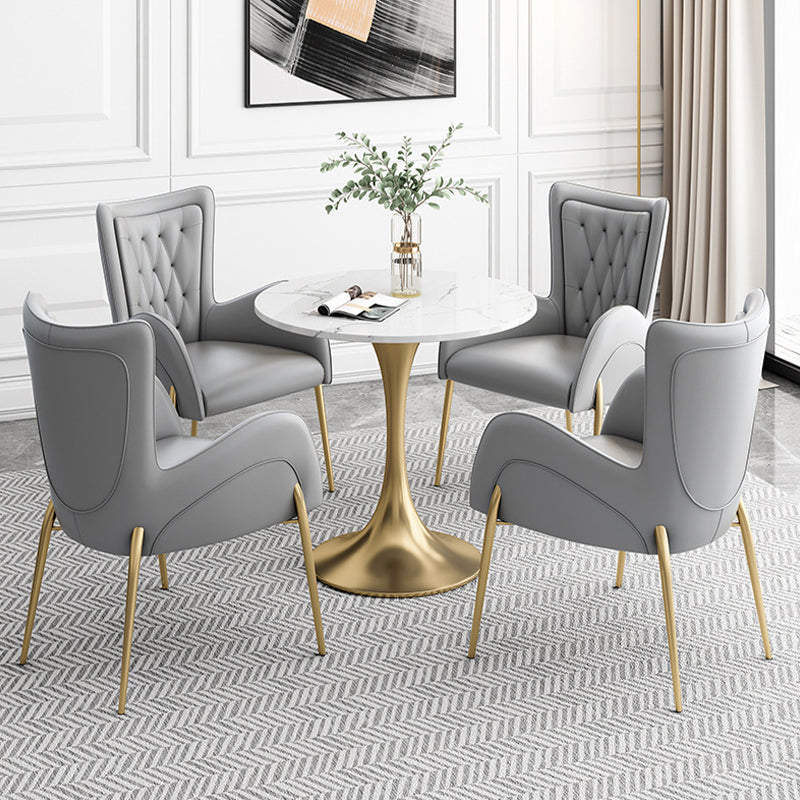 Glossy White Table with Metal Tulip Traditional Luxury Dining Table 27.6"L x 27.6"W x 29.5"H Without Chairs Clearhalo 'Dining Tables & Seating' 'Dining Tables' 'dining_table' 'furn' 'furn_dining_table' 'Furniture' 'Kitchen & Dining Furniture' 6633519