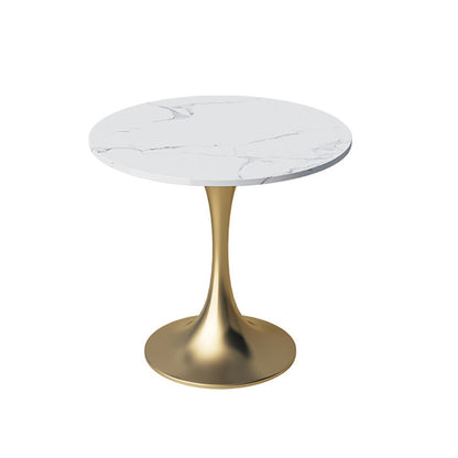 Glossy White Table with Metal Tulip Traditional Luxury Dining Table 23.6"L x 23.6"W x 29.5"H Without Chairs Clearhalo 'Dining Tables & Seating' 'Dining Tables' 'dining_table' 'furn' 'furn_dining_table' 'Furniture' 'Kitchen & Dining Furniture' 6633520