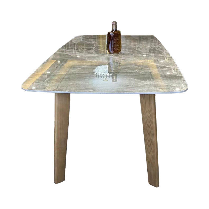 Gray Mid-Century Dining Table Stone Top Table with Wooden Base 51.2"L x 31.5"W x 29.5"H Without Chairs Clearhalo 'Dining Tables & Seating' 'Dining Tables' 'dining_table' 'furn' 'furn_dining_table' 'Furniture' 'Kitchen & Dining Furniture' 6633531