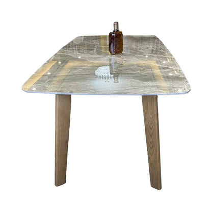 Gray Mid-Century Dining Table Stone Top Table with Wooden Base 51.2"L x 31.5"W x 29.5"H Without Chairs Clearhalo 'Dining Tables & Seating' 'Dining Tables' 'dining_table' 'furn' 'furn_dining_table' 'Furniture' 'Kitchen & Dining Furniture' 6633531