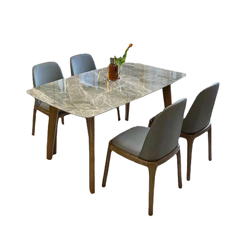 Gray Mid-Century Dining Table Stone Top Table with Wooden Base Clearhalo 'Dining Tables & Seating' 'Dining Tables' 'dining_table' 'furn' 'furn_dining_table' 'Furniture' 'Kitchen & Dining Furniture' 6633535