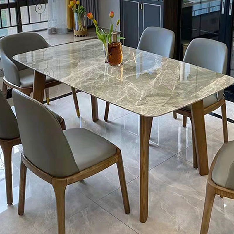 Gray Mid-Century Dining Table Stone Top Table with Wooden Base Clearhalo 'Dining Tables & Seating' 'Dining Tables' 'dining_table' 'furn' 'furn_dining_table' 'Furniture' 'Kitchen & Dining Furniture' 6633540