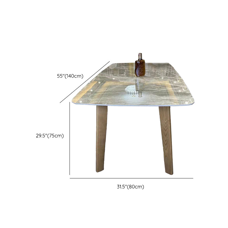 Gray Mid-Century Dining Table Stone Top Table with Wooden Base Clearhalo 'Dining Tables & Seating' 'Dining Tables' 'dining_table' 'furn' 'furn_dining_table' 'Furniture' 'Kitchen & Dining Furniture' 6633541
