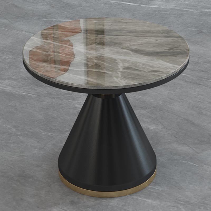 Modern Round Dining Table for Home Glossy Stone Dinette Table with Metal Base Gray Without Chairs Clearhalo 'Dining Tables & Seating' 'Dining Tables' 'dining_table' 'furn' 'furn_dining_table' 'Furniture' 'Kitchen & Dining Furniture' 6633608
