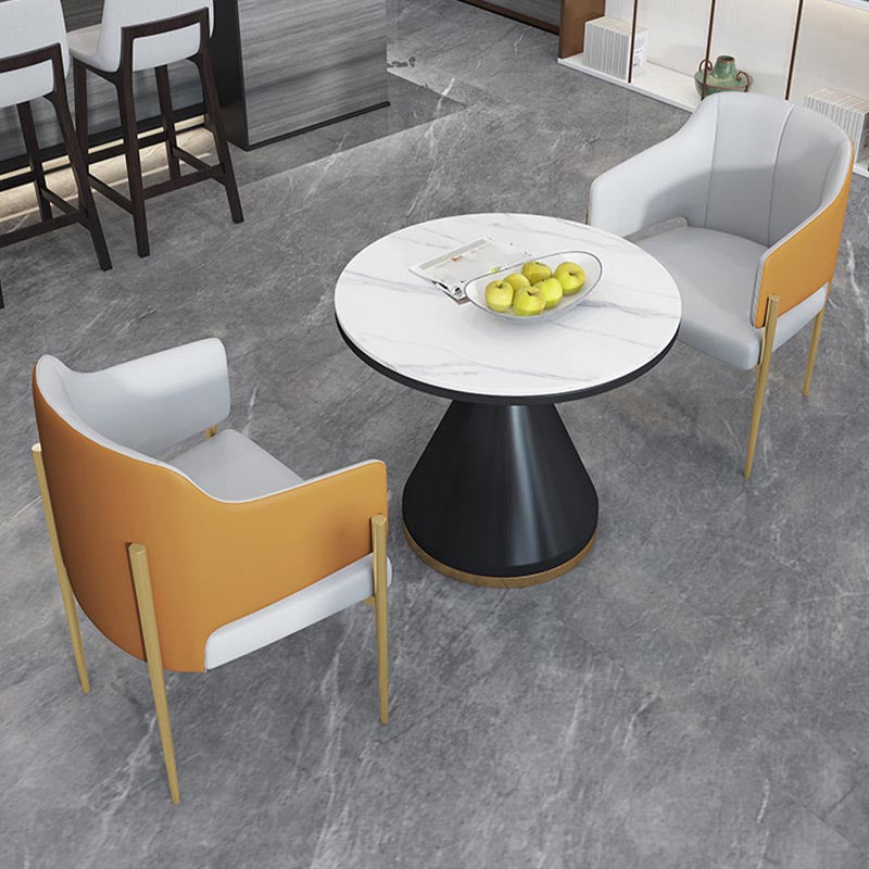 Modern Round Dining Table for Home Glossy Stone Dinette Table with Metal Base White 23.6"L x 23.6"W x 29.5"H Without Chairs Clearhalo 'Dining Tables & Seating' 'Dining Tables' 'dining_table' 'furn' 'furn_dining_table' 'Furniture' 'Kitchen & Dining Furniture' 6633611