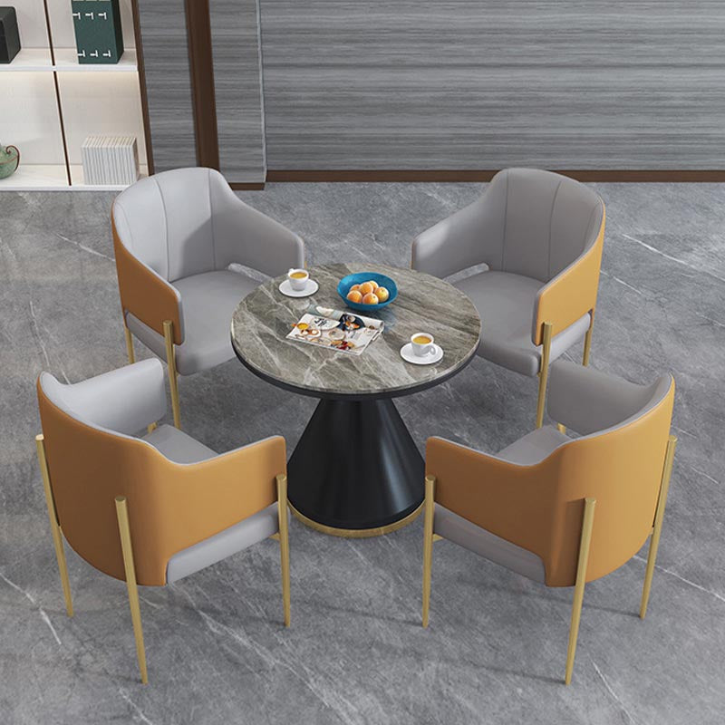 Modern Round Dining Table for Home Glossy Stone Dinette Table with Metal Base Gray 23.6"L x 23.6"W x 29.5"H Without Chairs Clearhalo 'Dining Tables & Seating' 'Dining Tables' 'dining_table' 'furn' 'furn_dining_table' 'Furniture' 'Kitchen & Dining Furniture' 6633612