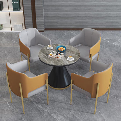Modern Round Dining Table for Home Glossy Stone Dinette Table with Metal Base Gray 23.6"L x 23.6"W x 29.5"H Without Chairs Clearhalo 'Dining Tables & Seating' 'Dining Tables' 'dining_table' 'furn' 'furn_dining_table' 'Furniture' 'Kitchen & Dining Furniture' 6633612