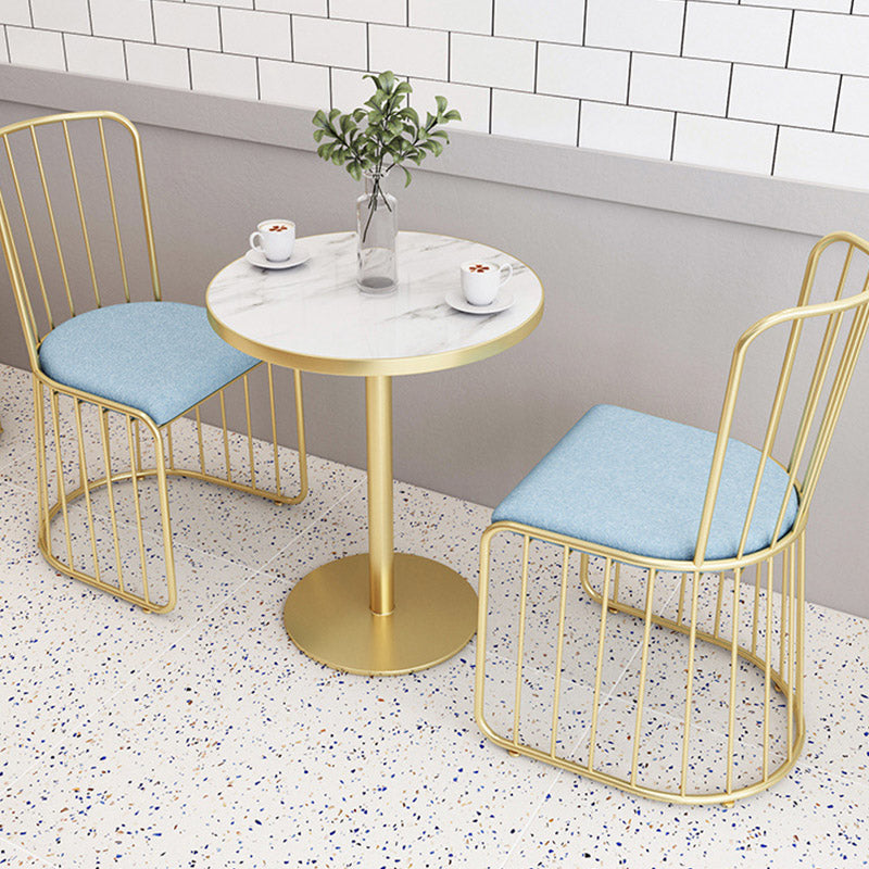 Modern Faux Marble Dining Table White Dinette Table for Home White-Gold 23.6"L x 23.6"W x 29.5"H Without Chairs Clearhalo 'Dining Tables & Seating' 'Dining Tables' 'dining_table' 'furn' 'furn_dining_table' 'Furniture' 'Kitchen & Dining Furniture' 6633644