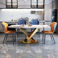 Glam Style Sintered Stone Dining Table Rectangle Table with Metal Legs for Home Use