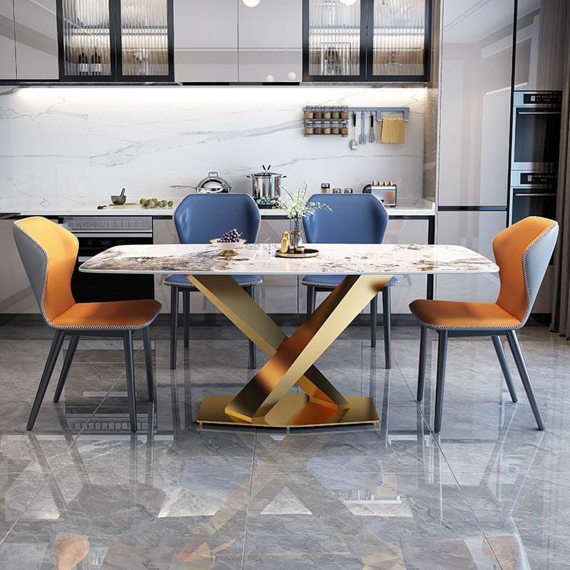 Glam Style Sintered Stone Dining Table Rectangle Table with Metal Legs for Home Use