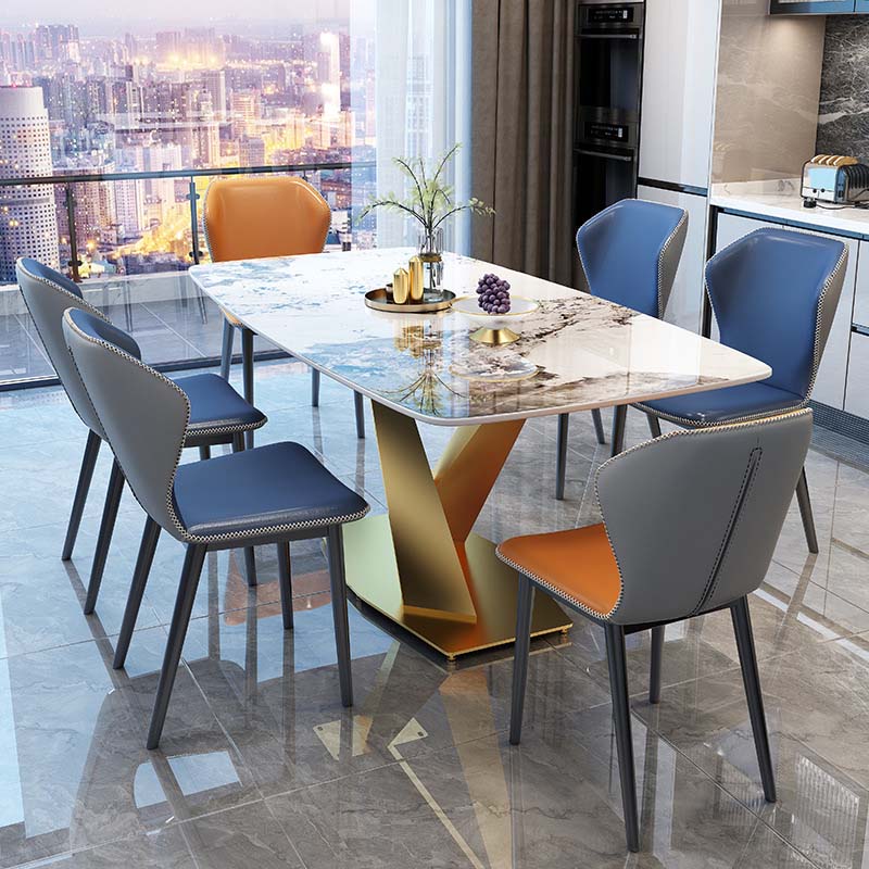 Glam Style Sintered Stone Dining Table Rectangle Table with Metal Legs for Home Use