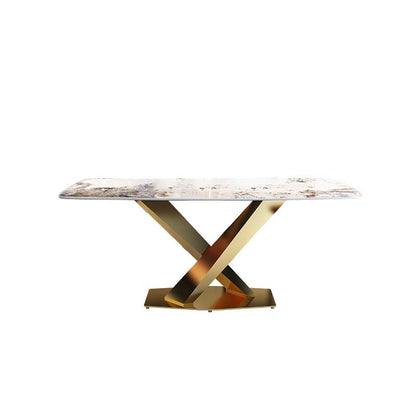 Glam Style Sintered Stone Dining Table Rectangle Table with Metal Legs for Home Use