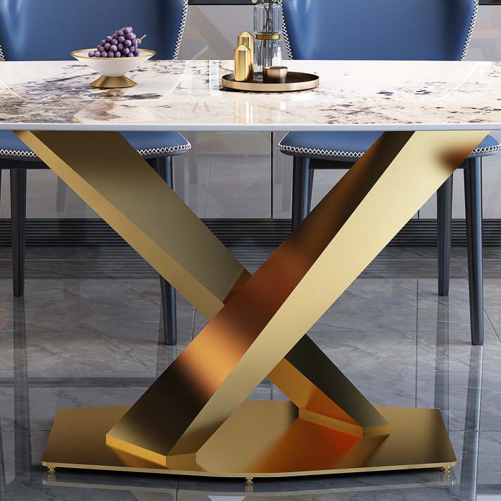 Glam Style Sintered Stone Dining Table Rectangle Table with Metal Legs for Home Use