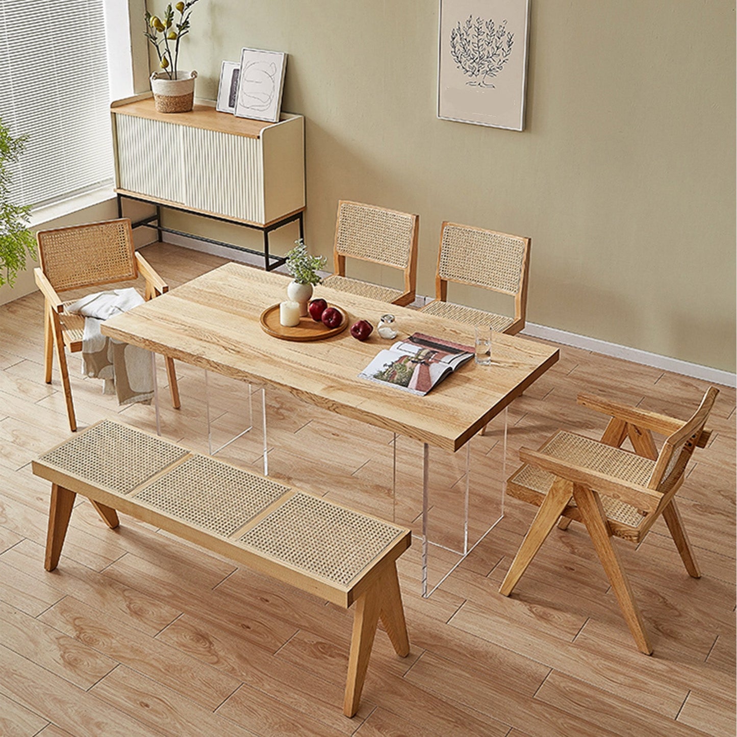 Modern Rectangle Dining Table Wood Table with Acrylic Legs for Kitchen 63"L x 35.4"W x 29.5"H Without Chairs Clearhalo 'Dining Tables & Seating' 'Dining Tables' 'dining_table' 'furn' 'furn_dining_table' 'Furniture' 'Kitchen & Dining Furniture' 6633721