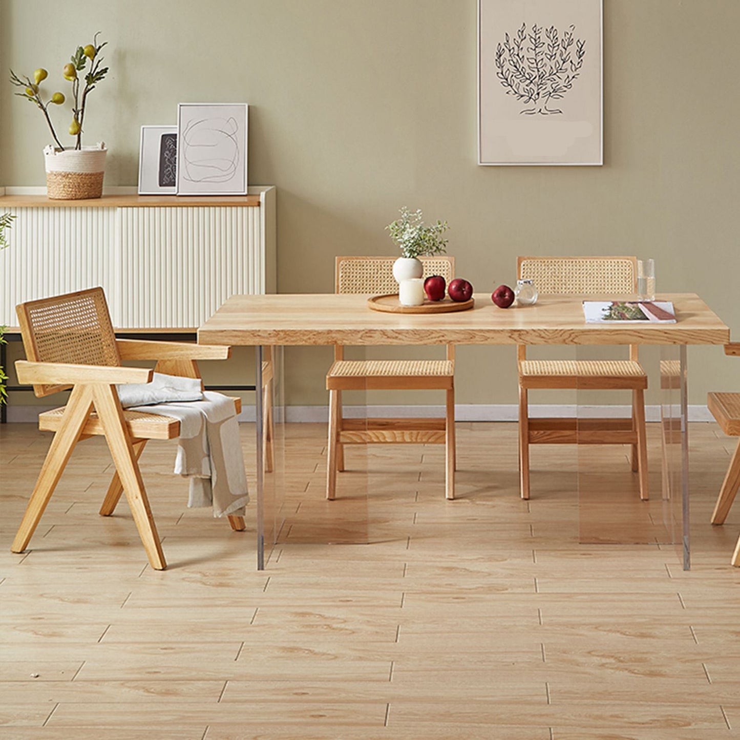 Modern Rectangle Dining Table Wood Table with Acrylic Legs for Kitchen Clearhalo 'Dining Tables & Seating' 'Dining Tables' 'dining_table' 'furn' 'furn_dining_table' 'Furniture' 'Kitchen & Dining Furniture' 6633723