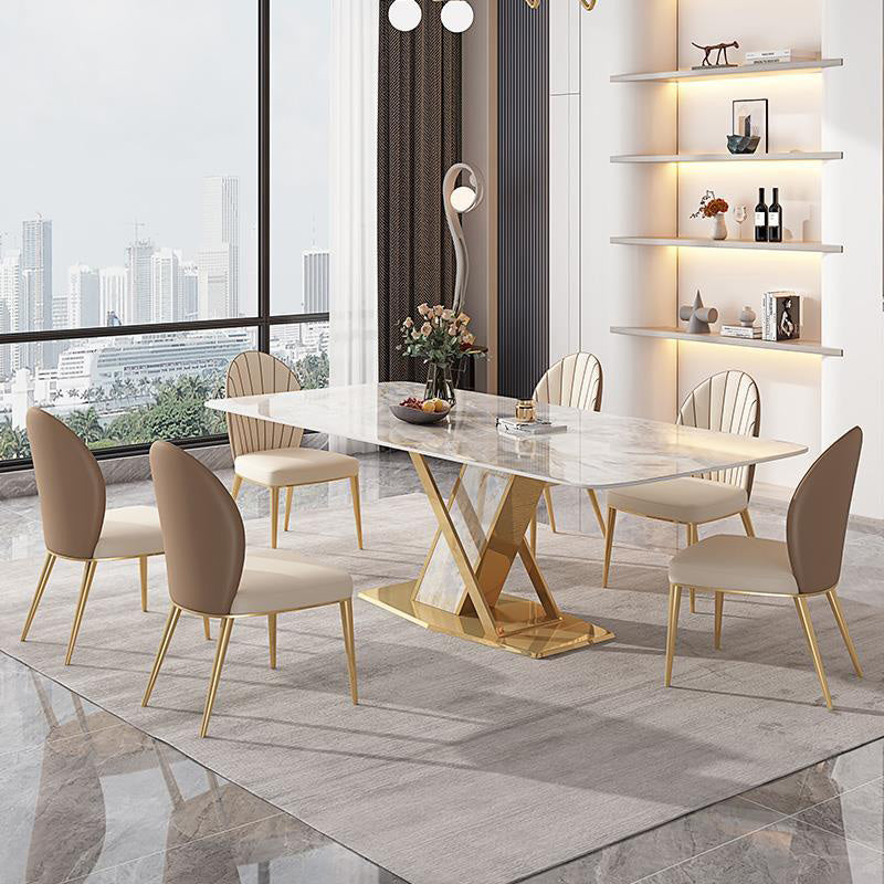 Glam Dining Rectangle Table Sintered Stone Table with Metal Legs for Kitchen 63"L x 31.5"W x 29.5"H Without Chairs Clearhalo 'Dining Tables & Seating' 'Dining Tables' 'dining_table' 'furn' 'furn_dining_table' 'Furniture' 'Kitchen & Dining Furniture' 6633734