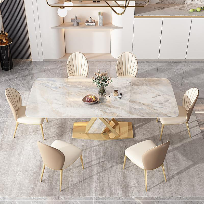 Glam Dining Rectangle Table Sintered Stone Table with Metal Legs for Kitchen 70.9"L x 31.5"W x 29.5"H Without Chairs Clearhalo 'Dining Tables & Seating' 'Dining Tables' 'dining_table' 'furn' 'furn_dining_table' 'Furniture' 'Kitchen & Dining Furniture' 6633735