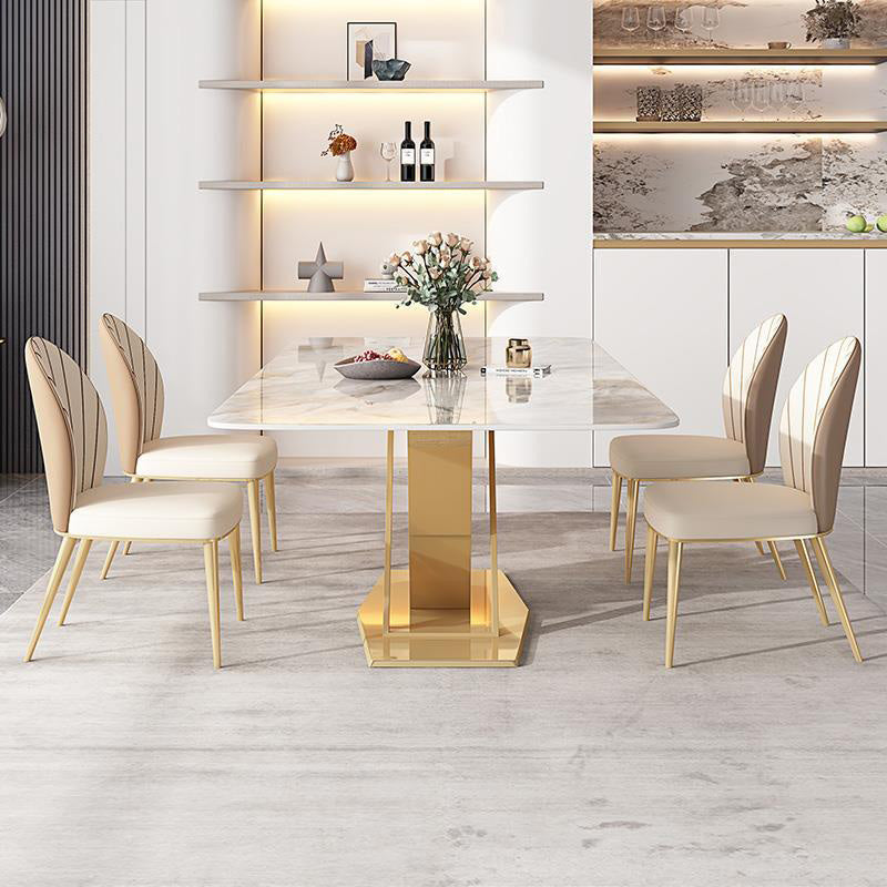 Glam Dining Rectangle Table Sintered Stone Table with Metal Legs for Kitchen 55.1"L x 31.5"W x 29.5"H Without Chairs Clearhalo 'Dining Tables & Seating' 'Dining Tables' 'dining_table' 'furn' 'furn_dining_table' 'Furniture' 'Kitchen & Dining Furniture' 6633736