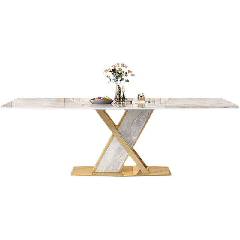 Glam Dining Rectangle Table Sintered Stone Table with Metal Legs for Kitchen 51.2"L x 31.5"W x 29.5"H Without Chairs Clearhalo 'Dining Tables & Seating' 'Dining Tables' 'dining_table' 'furn' 'furn_dining_table' 'Furniture' 'Kitchen & Dining Furniture' 6633738