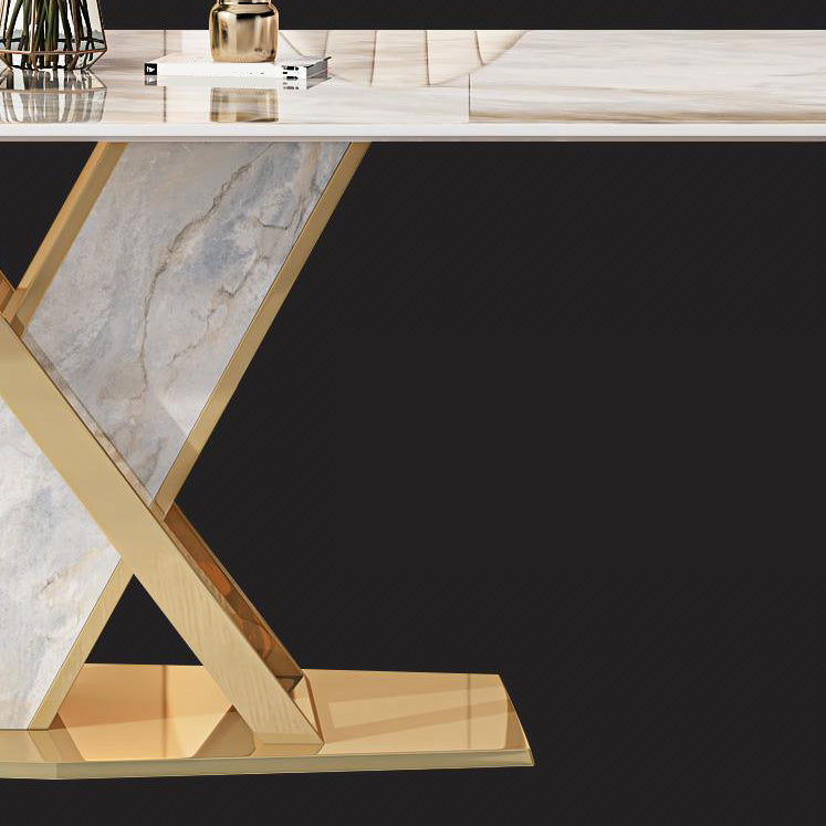 Glam Dining Rectangle Table Sintered Stone Table with Metal Legs for Kitchen Clearhalo 'Dining Tables & Seating' 'Dining Tables' 'dining_table' 'furn' 'furn_dining_table' 'Furniture' 'Kitchen & Dining Furniture' 6633741