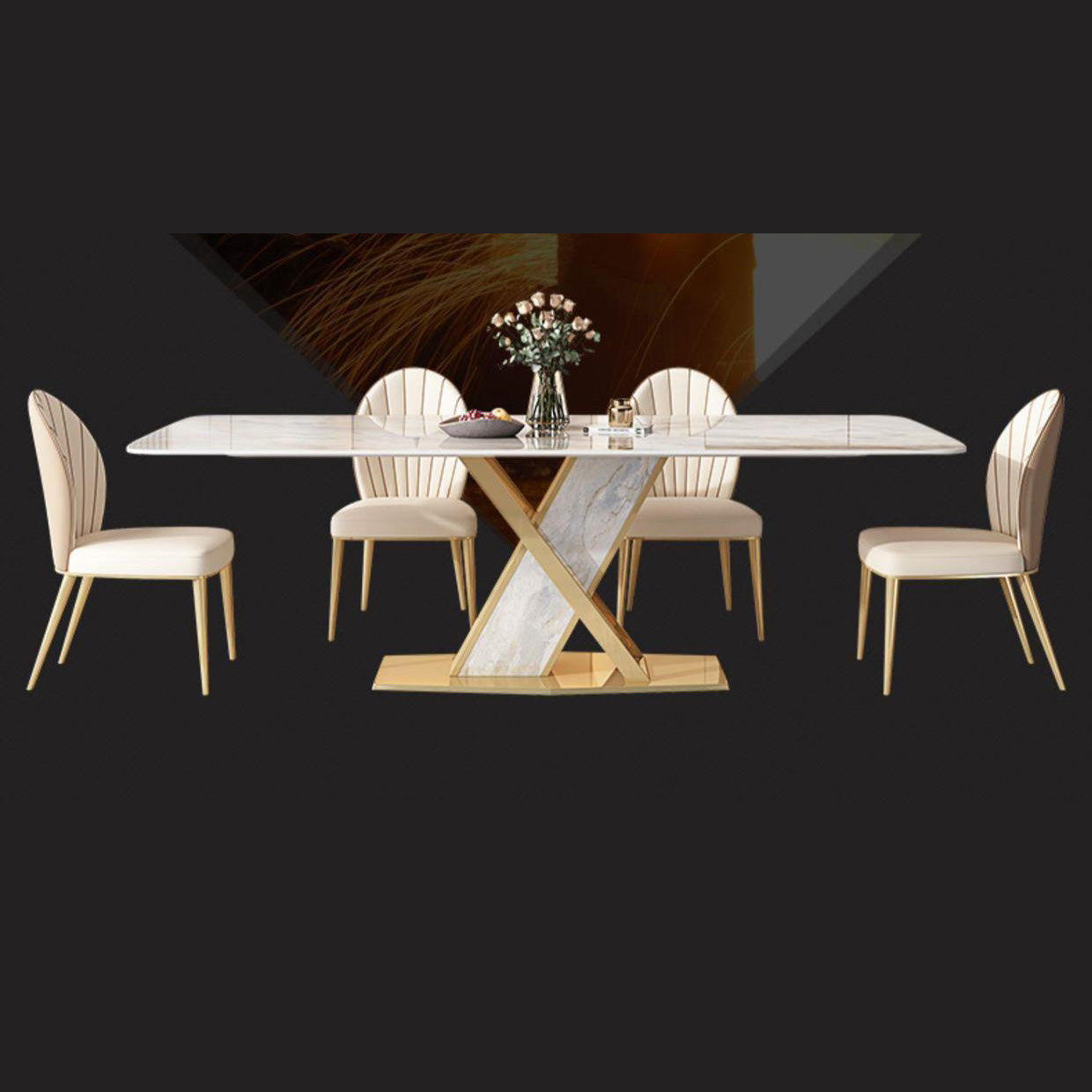 Glam Dining Rectangle Table Sintered Stone Table with Metal Legs for Kitchen Clearhalo 'Dining Tables & Seating' 'Dining Tables' 'dining_table' 'furn' 'furn_dining_table' 'Furniture' 'Kitchen & Dining Furniture' 6633743