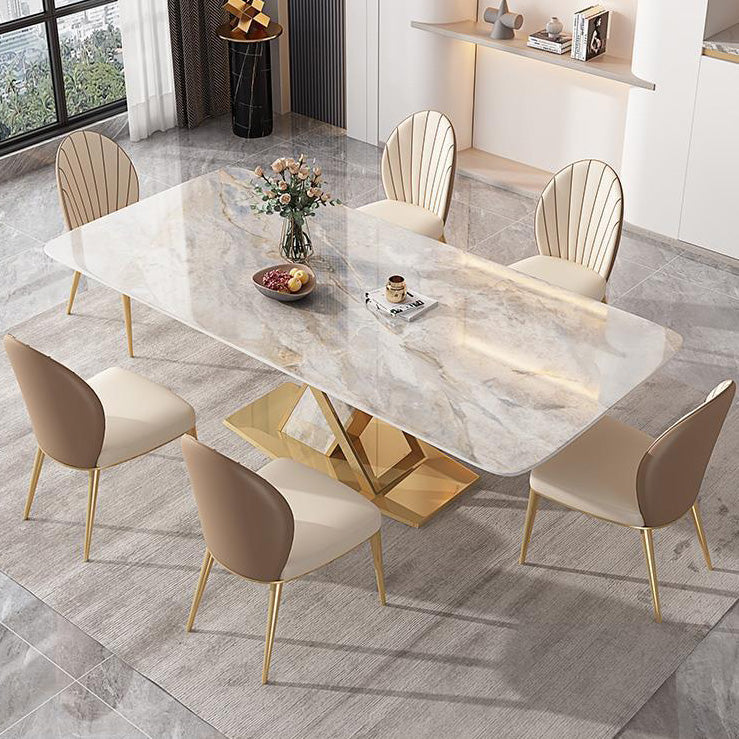 Glam Dining Rectangle Table Sintered Stone Table with Metal Legs for Kitchen Clearhalo 'Dining Tables & Seating' 'Dining Tables' 'dining_table' 'furn' 'furn_dining_table' 'Furniture' 'Kitchen & Dining Furniture' 6633744