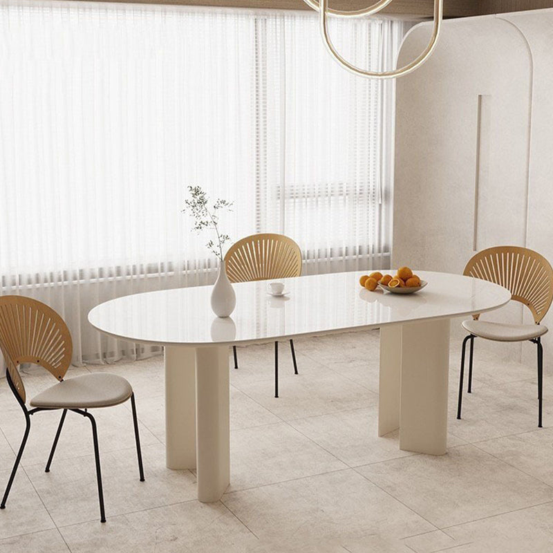 Modern Stone Dining Table with 4 Legs Dining Table for Dining Room Oval 63"L x 31.5"W x 29.5"H Without Chairs Clearhalo 'Dining Tables & Seating' 'Dining Tables' 'dining_table' 'furn' 'furn_dining_table' 'Furniture' 'Kitchen & Dining Furniture' 6633785