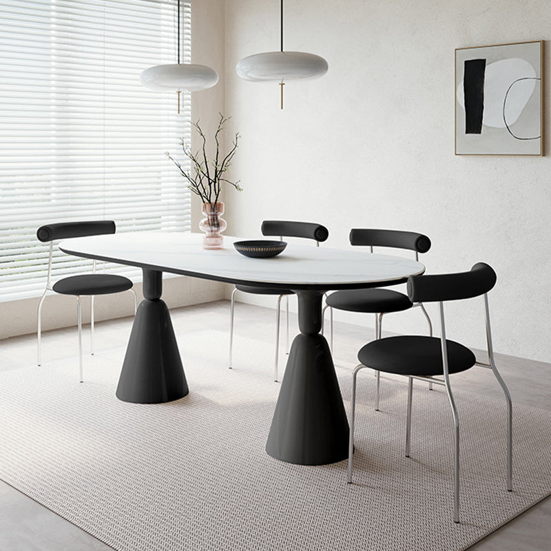 Moderne stenen ellips eettafel met dubbele voetstukbasistafel voor eetkamer