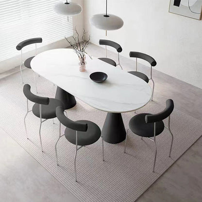 Moderne stenen ellips eettafel met dubbele voetstukbasistafel voor eetkamer