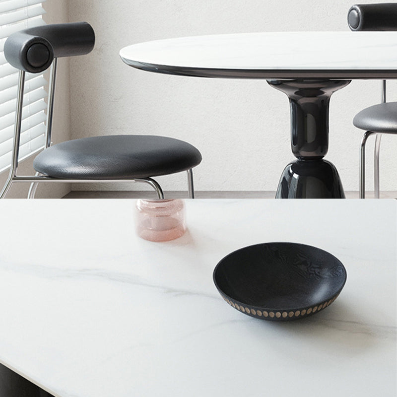 Moderne stenen ellips eettafel met dubbele voetstukbasistafel voor eetkamer